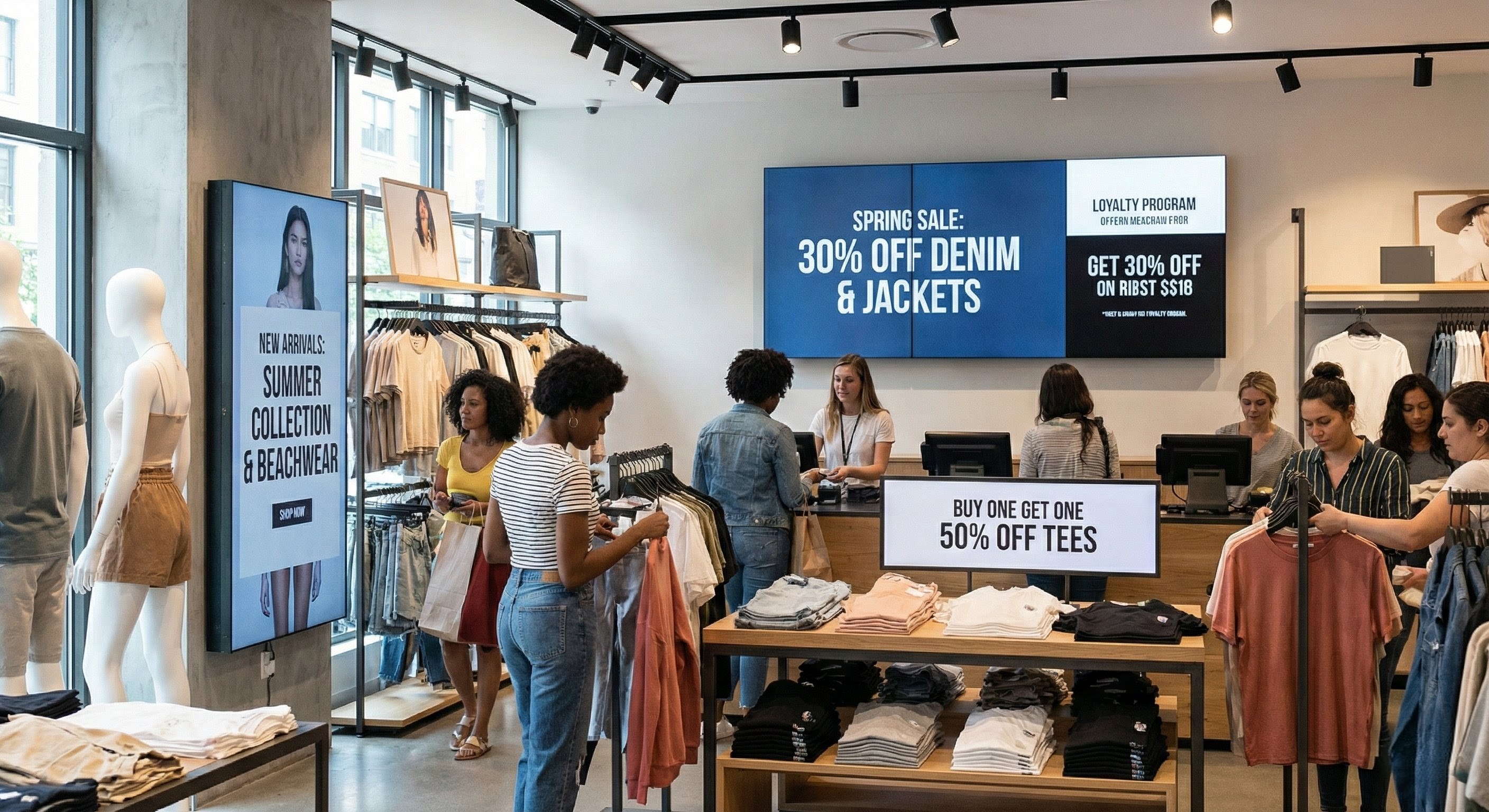 clothing store with tvslide private digital signage